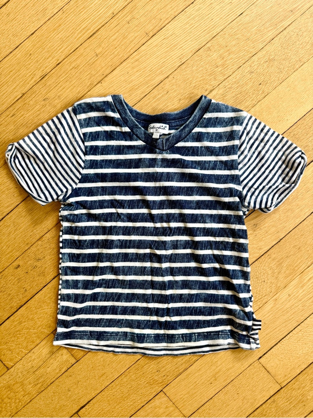 Splendid Navy & White Striped Short Sleeve Kids Tee - Mixed Stripe